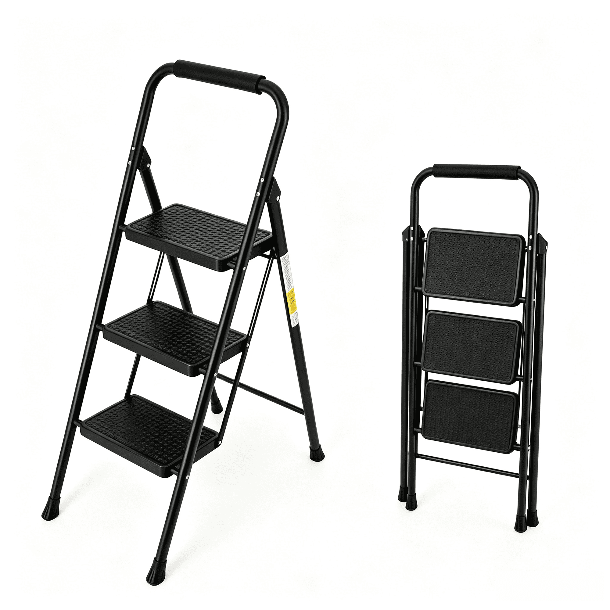 Takira 3 Step Ladder Folding Step Stool with Wide Anti-Slip Pedal & Convenient Handrail Multi-Use for Home & Office Black.