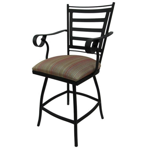 Outdoor Swivel Counter Stool 26" Seat - Jenna - Multi Sun Red Fabric - Black