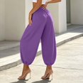 thumbnail image 4 of Lumtrix Cotton Linen Harem Pants Women Balloon Trouser Wide Leg Baggy Pants | Drawstring Elastic Waist Lantern Pants With Pockets Purple L, 4 of 7