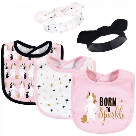 UPC: 0660168562637 | Hudson Baby Infant Girl Cotton Bib and Headband Set 5pk  Sparkle Unicorn  One Size