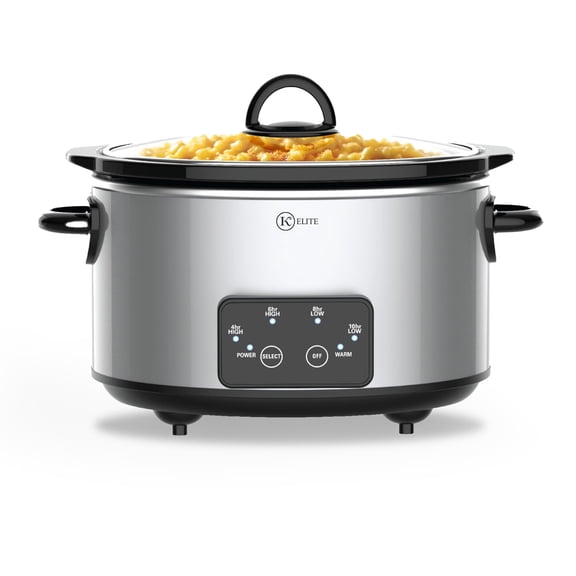Kitchen Elite Crockpot 4 Qt Oval Programmable with Glass Lid, Stainless Steel