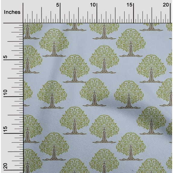 oneOone Cotton Cambric Light Grayish Blue Fabric Floral & Flying Swan Block Fabric For Sewing Printed Craft Fabric By The Yard 56 Inch Wide