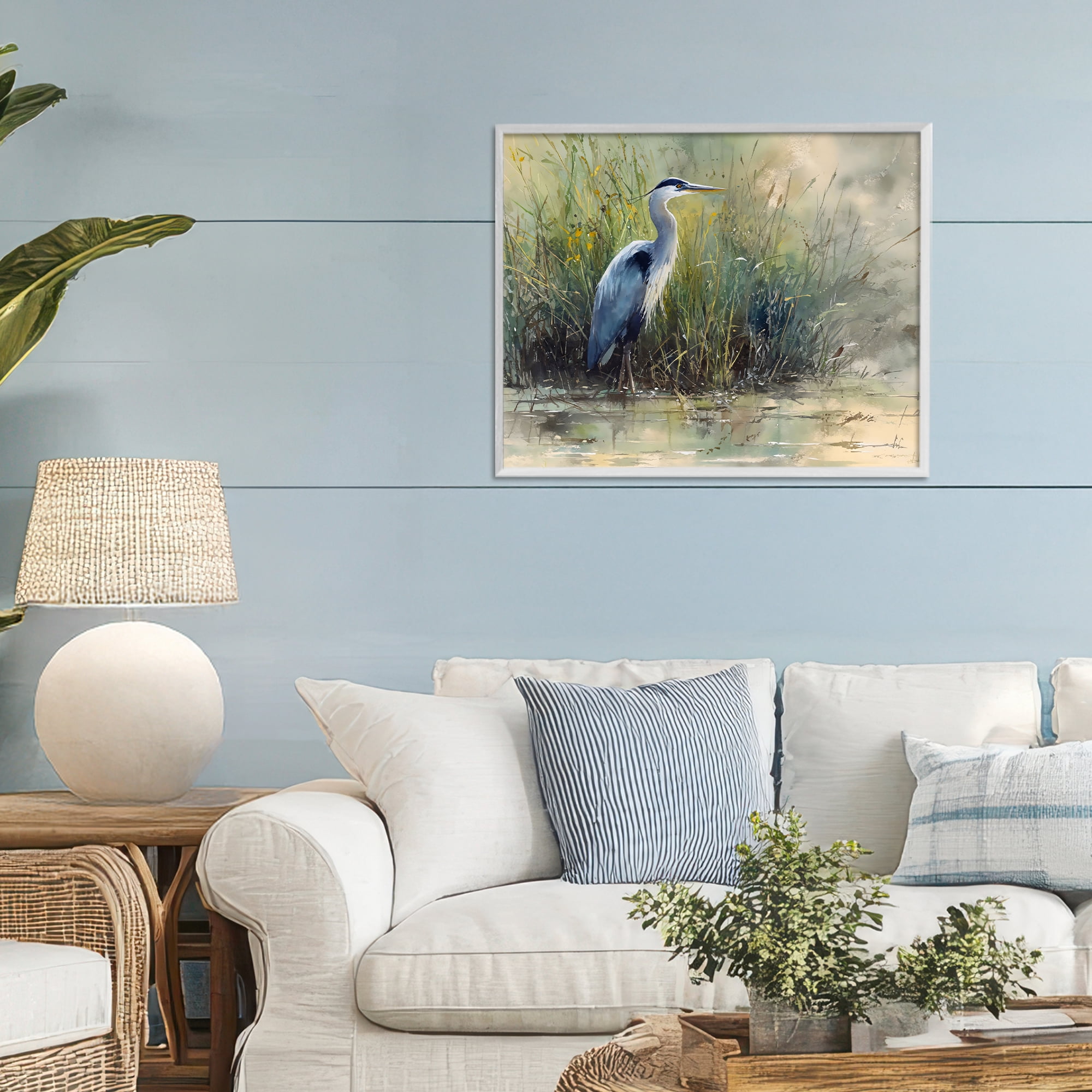 Stupell Industries Heron In The Grass White Framed Giclee Art, design by Franklyn Gregory