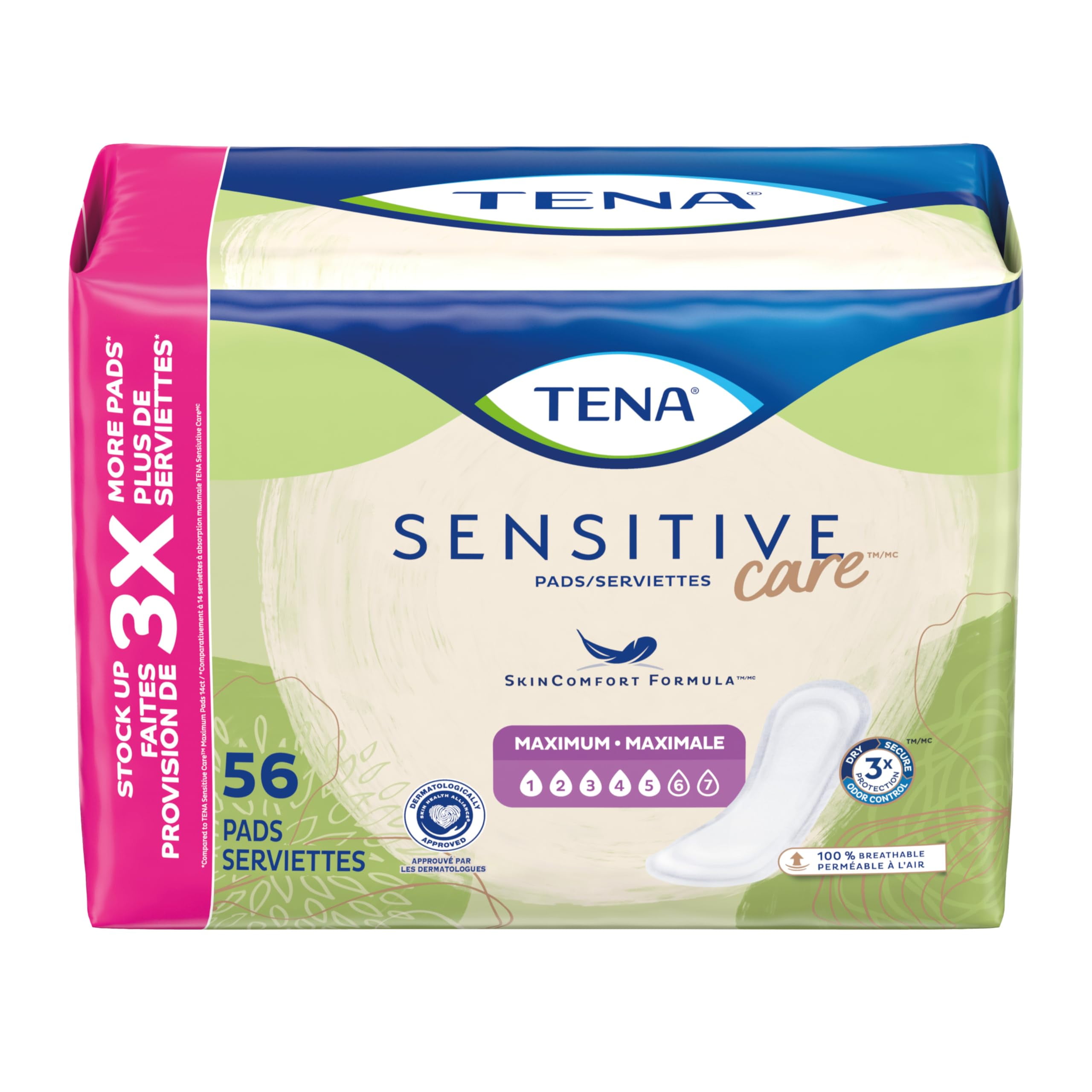 Tena Sensitive Care Maximum Absorbency Incontinence/Bladder Control Pad for Women, Regular Length, 56 Count