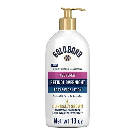 Gold Bond Age Renew Retinol Overnight Body & Face Lotion, Dry Skin Moisturizer, 13 oz