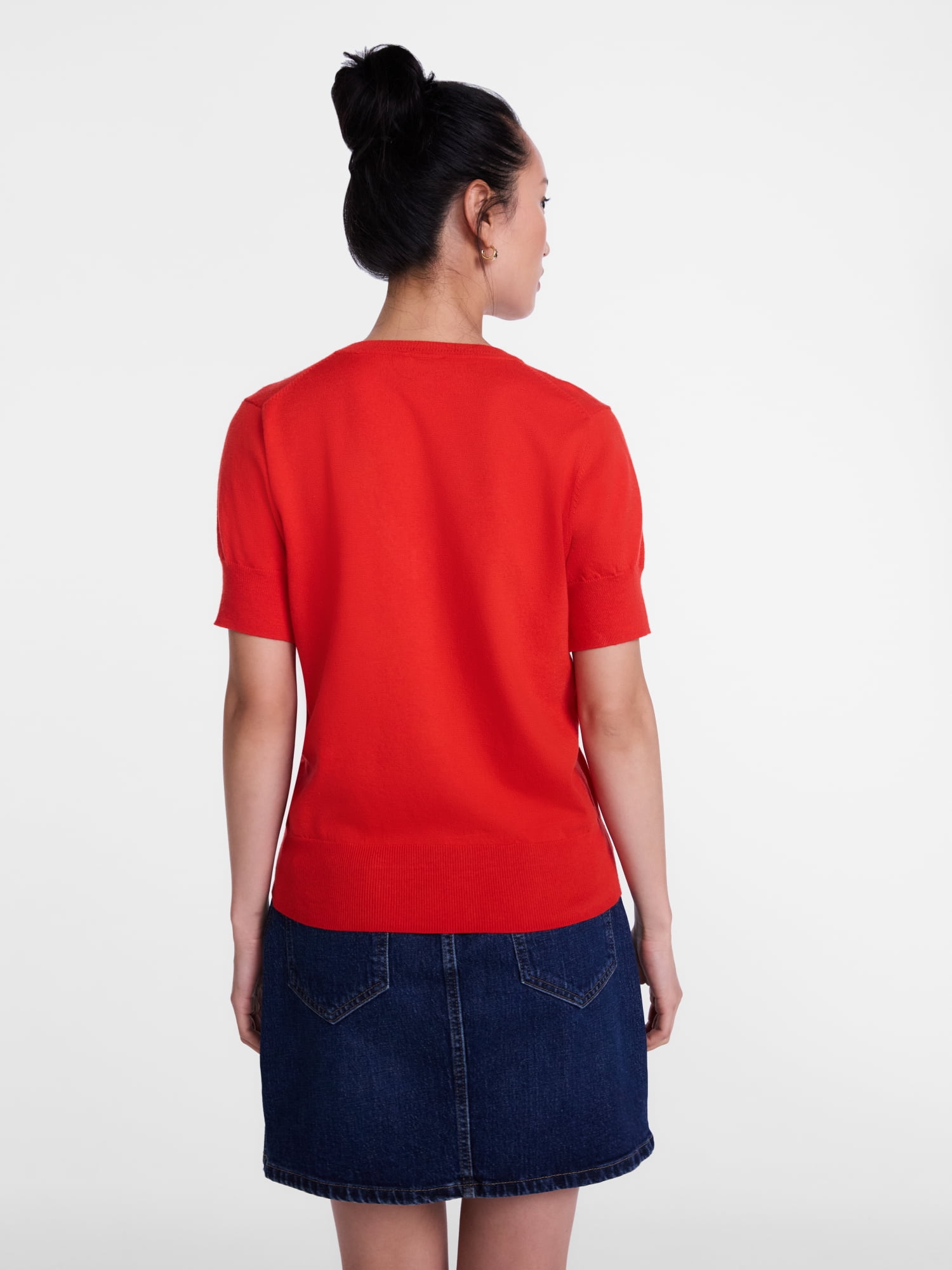 Scenario Women's V-Neck Lightweight Sweater with Short Sleeves, Sizes XS-XXXL