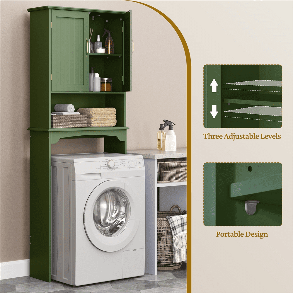 Alden Design Over The Toilet Storage Cabinet with Adjustable Shelf, Green