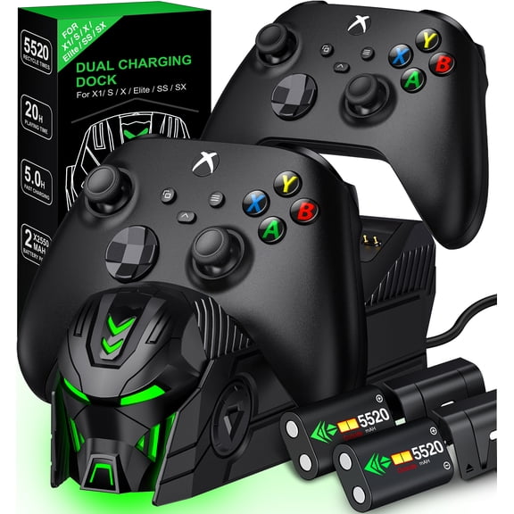 Xbox Controller Charger, Dual Charging Station with 2x5520mWh Rechargeable Battery Packs for Xbox One/Series X|S /Elite Controller, Xbox Accessories