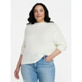 thumbnail image 2 of Time and Tru Women's Pointelle Mock Neck Pullover Sweater with Long Sleeves, Lightweight, Sizes XS-XXXL, 2 of 6