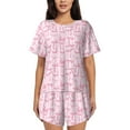 thumbnail image 1 of Fotbe Ribbon Bow Conjunto de Pijama Estampado para Mujer, 2 Piezas, Ropa de Dormir con Camiseta de Manga Corta y Shorts Suaves-Small, 1 of 6