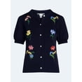 thumbnail image 5 of Free Assembly Women's and Women's Plus Embroidered Cardigan Sweater with Puff Sleeves, Lightweight, Sizes XS-4X, 5 of 5