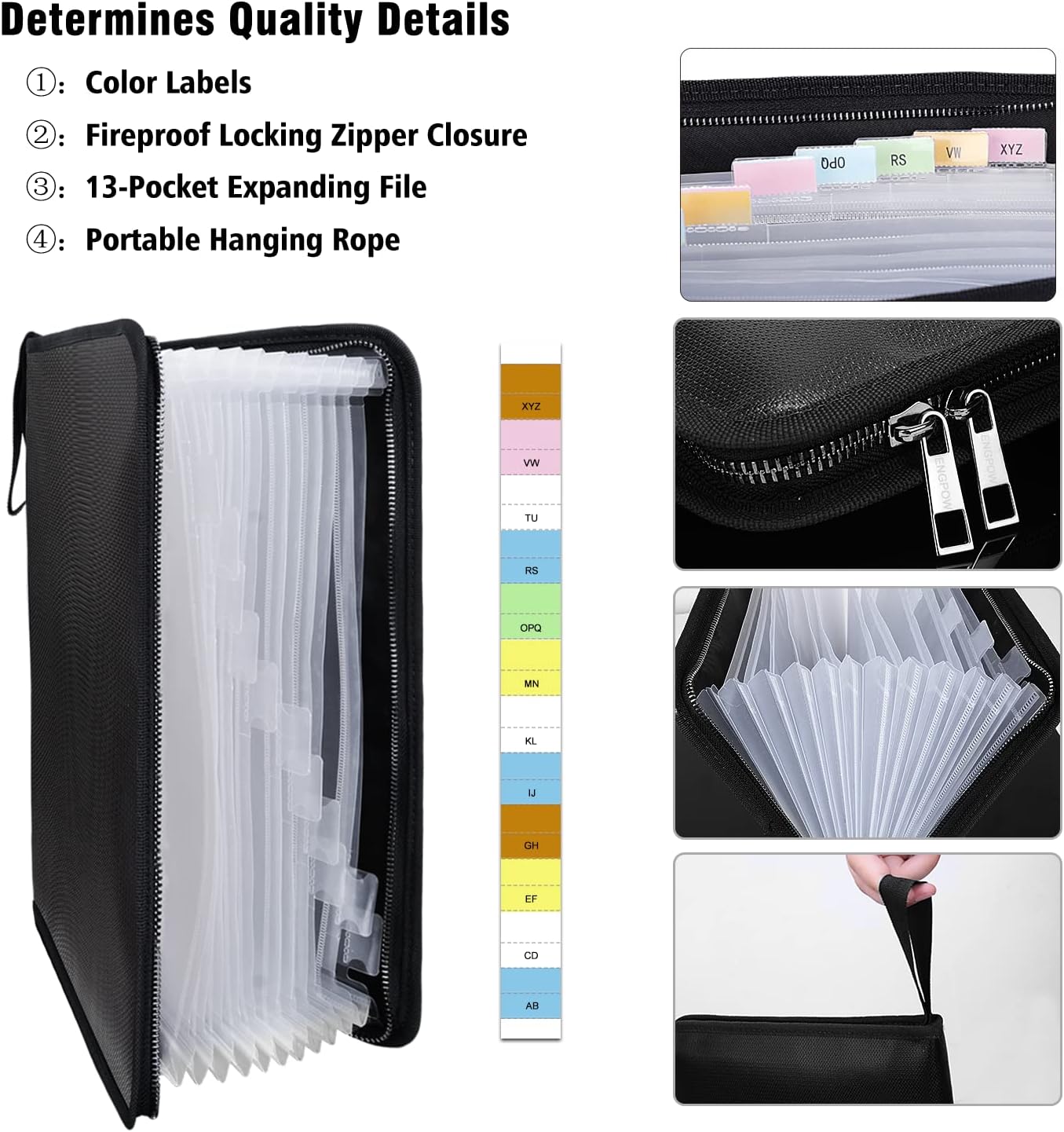 Legal Size Expanding File Folder Important Document Organizer Fireproof Bag with 13 Pockets,Color Labels,Non-Itchy Silicone Coated Portable Wallet Large Capacity(16" x 10.6")