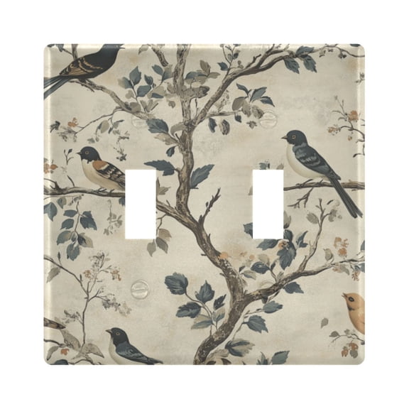 Yayeee Toggle Light Switch Wall Plate 2-Gang 4.56"x4.48" Decorative Outlet Cover, Beige Birds