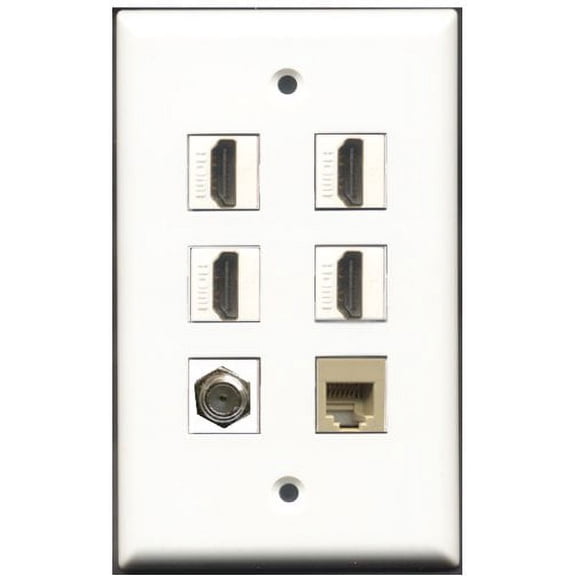 RiteAV - 4 Port HDMI 1 Coax Cable TV- F-Type 1 Phone RJ11 RJ12 Beige Wall Plate