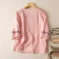thumbnail image 4 of Tshirt for Women Summer Solid Lightweight T Shirt with Retro Embroidery Leisure Loose Fit Round Neck 3/4 Sleeve Top Casual Breathable Loungwear Womens Blouses Pink L, 4 of 5