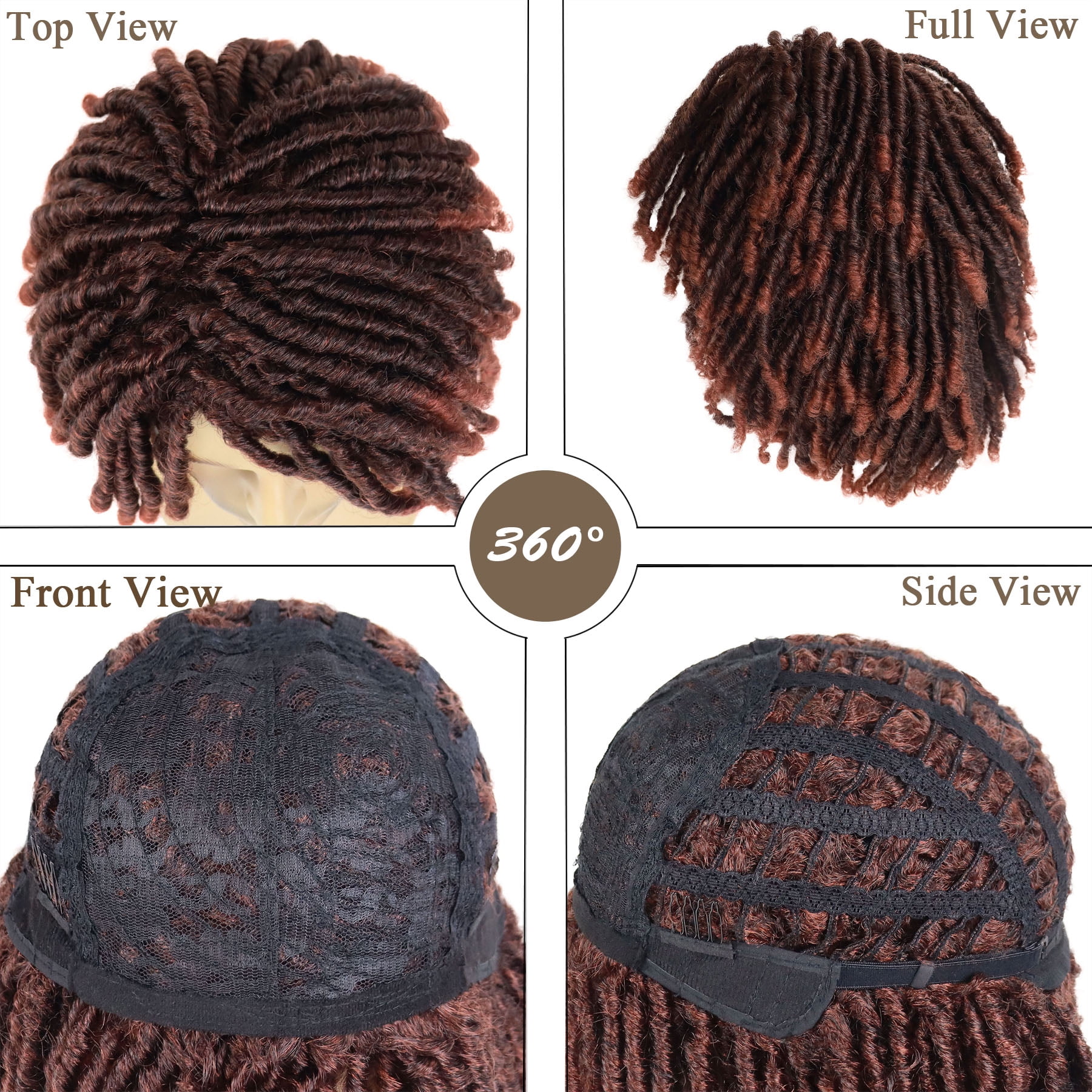Short  Faux Locs Braided Wig for Man Black ColorTwist Hair Dreadlocks Wig Natural Synthetic Hair Wig with Bangs