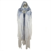 4.5' Blue and White LED Lighted Hooded Ghostly Skeleton Hanging Halloween Decor