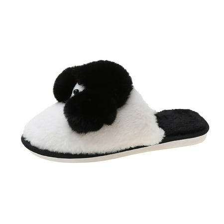 

Women Walking Shoes Ladies Cotton Slippers Autumn Winter Home Warm Shoes Plus Velvet Cute Cartoon Animal Cotton Slippers slipper for Women EVA Black