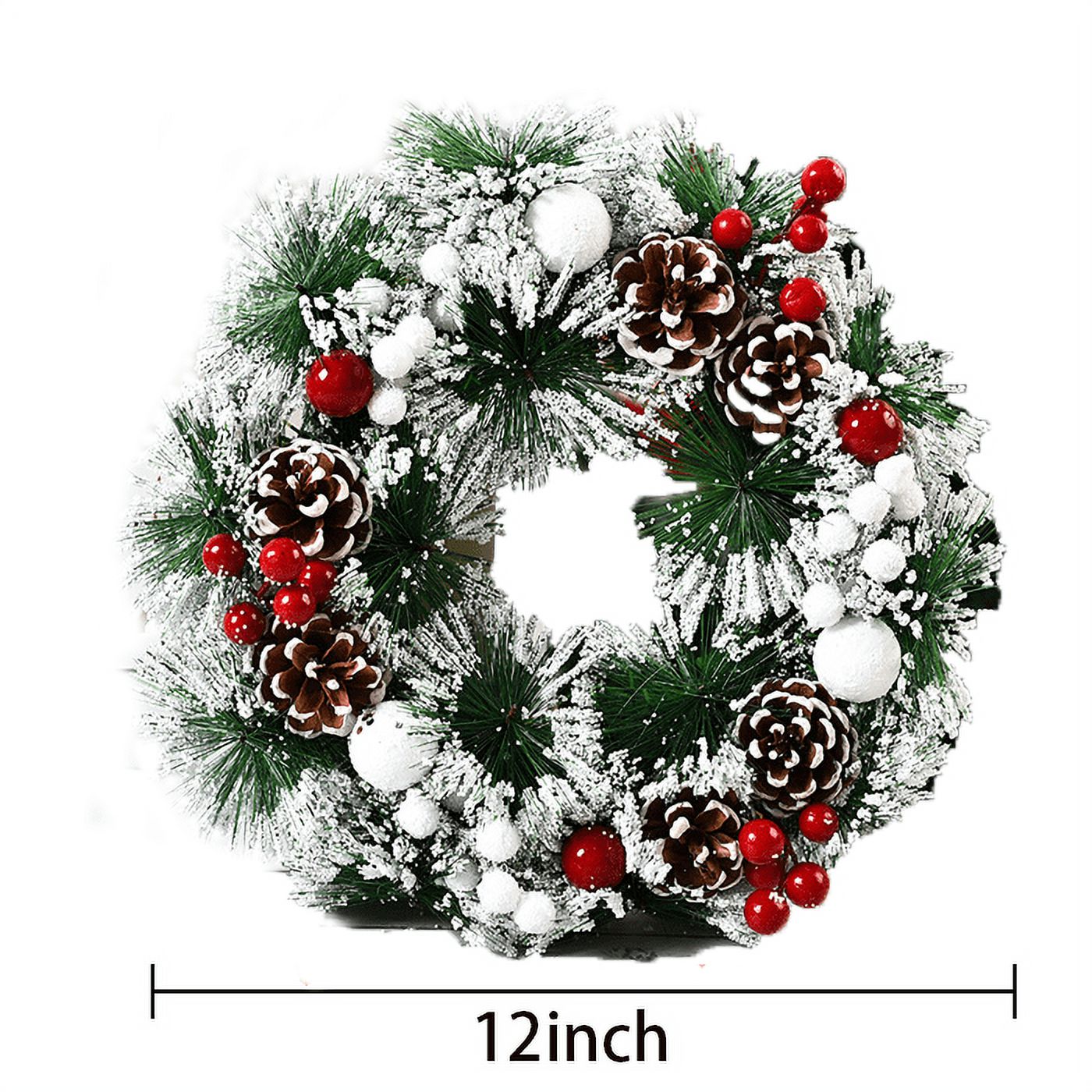 LONGRV 12in Artificial Christmas Wreath With Silver Bristles, Pine ...