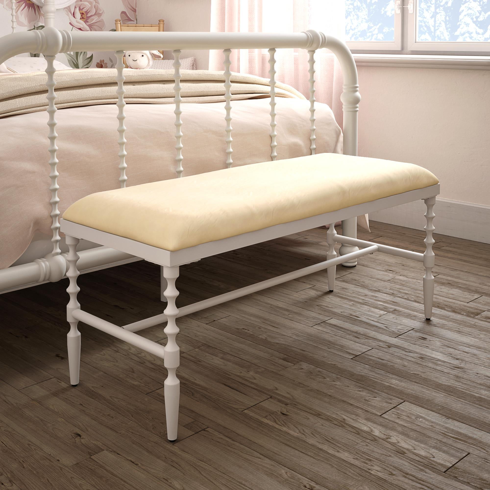 InRoom Furniture Designs White Finish Wood Jenny Lind Upholstered Bench