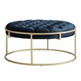 thumbnail image 5 of Weston Home Oddie Gold Finish Velvet Button Tufted Round Ottoman, Blue, 5 of 10