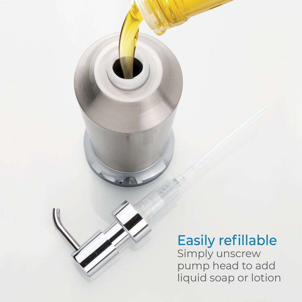 iDesign Stainless Steel Soap Dispenser Pump, 2.9" x 2.9" x 8.5”, Brushed & Chrome Split Finish