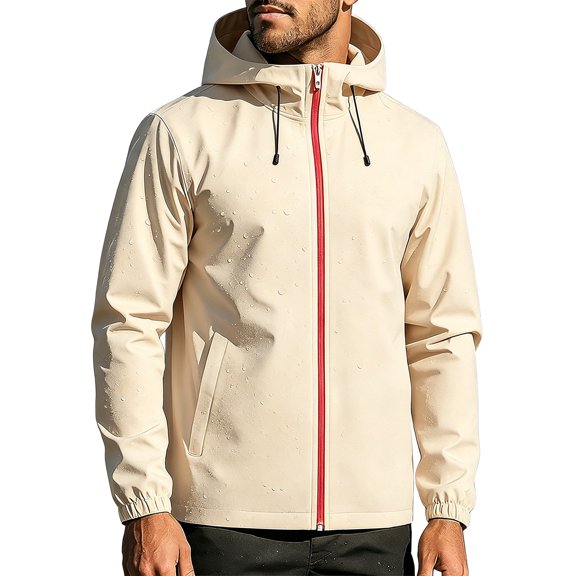 Guluxicc Men's Athletic Jackets with Pockets Waterproof Wind Resistant Drawstring Full Zipper Long Sleeve Hooded Jackets for Cycling Hiking Wear Fall Winter Casual Jackets
