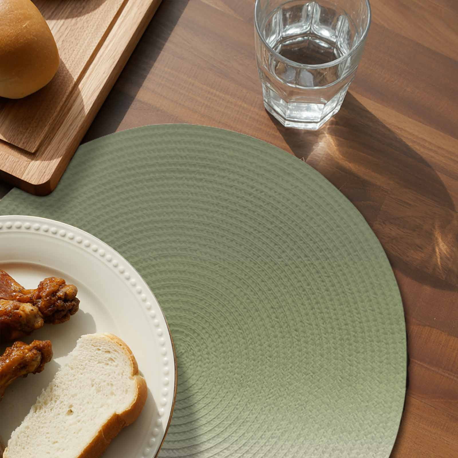Sage Green Ombre Round Placemats Set of 6 for Dinning Tables,Heat-proof Braided Table Mats 13 Inch,Farmhouse Sage Green Ombre Washable Place Mat for Kitchen Restaurant Party Decor Table Setting