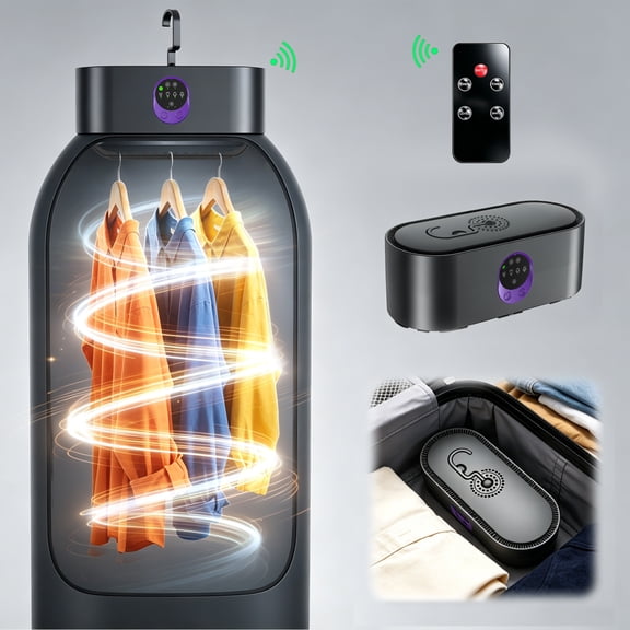 ORFELD Portable Clothes Dryer, Small Dryer with Remote Control, Compact Foldable Travel Clothes Dryer with Dry Bag for Travel&Home