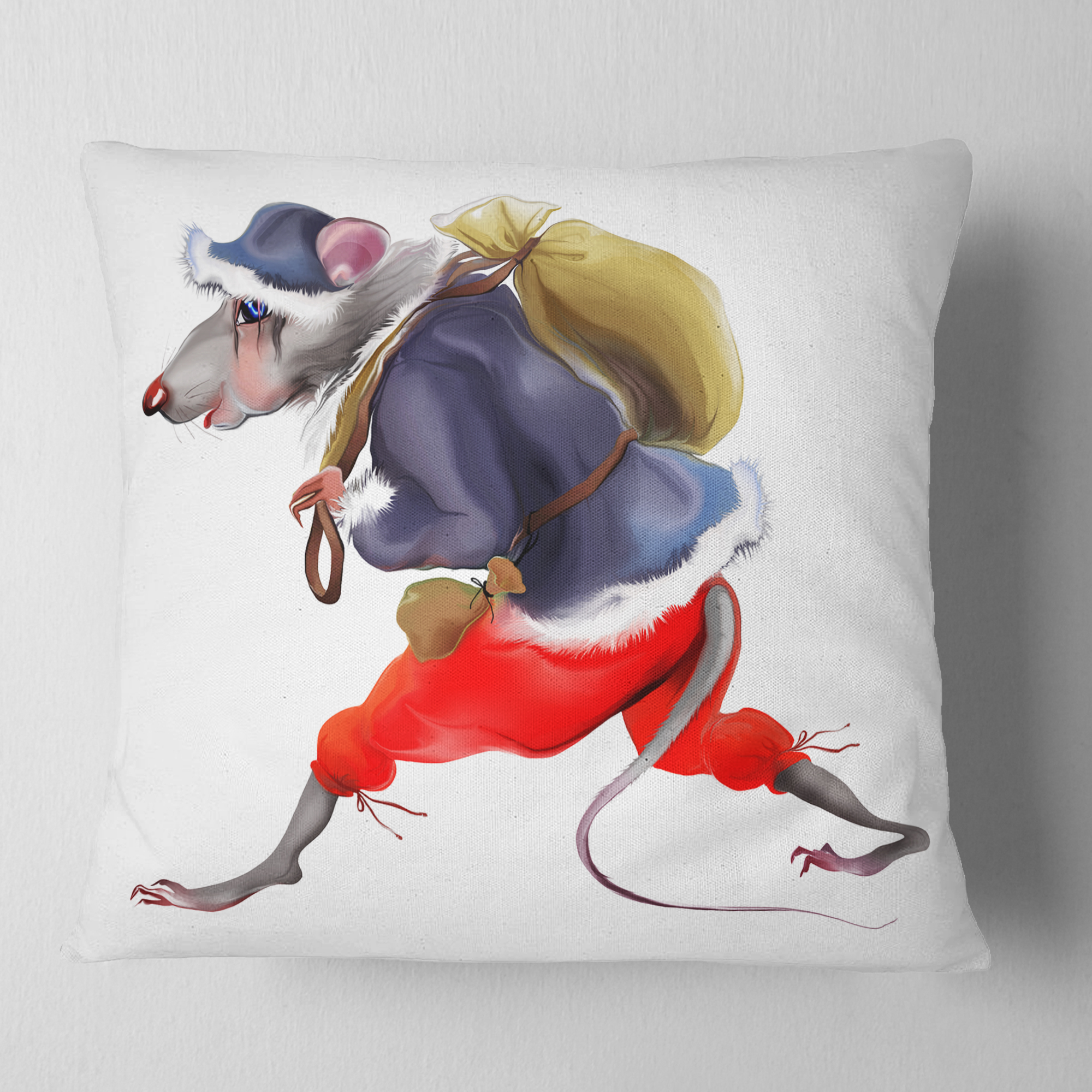 Designart Rat in Santa s Dressing - Abstract Throw Pillow - 18x18