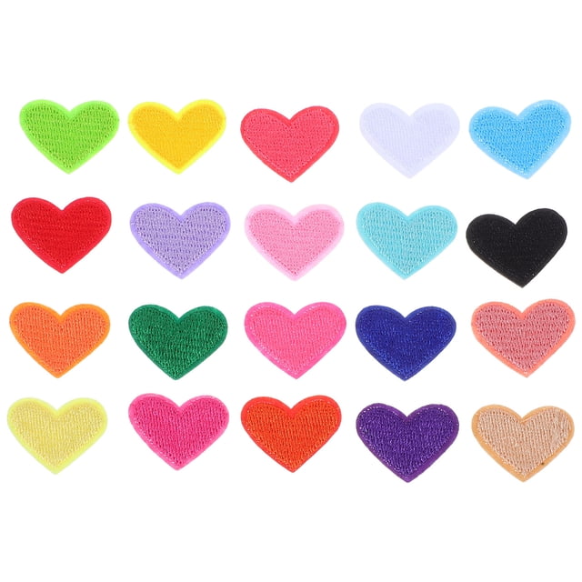 20 parches termoadhesivos con forma de corazón, bordados, para ropa, mochilas, bolsos, insignias (colores aleatorios).