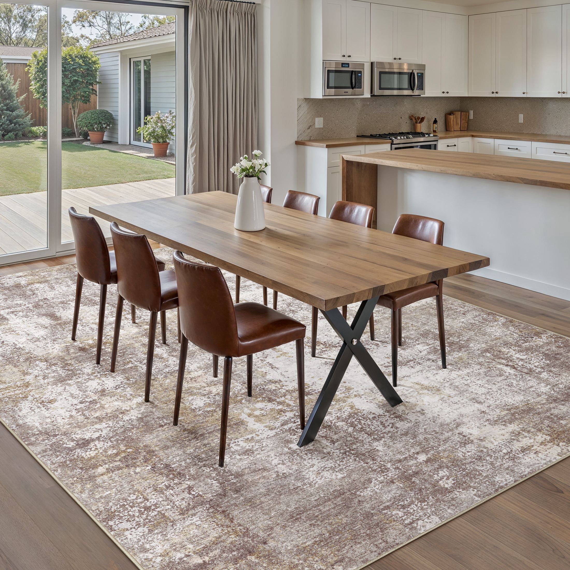 Uermei 9x12 Washable Area Rug: Modern Abstract Soft Non-Slip Indoor Large Rugs - Low Pile Stain Resistant Foldable Carpet for Living Room Bedroom Dining Room Office Home Decor - Golden Brown