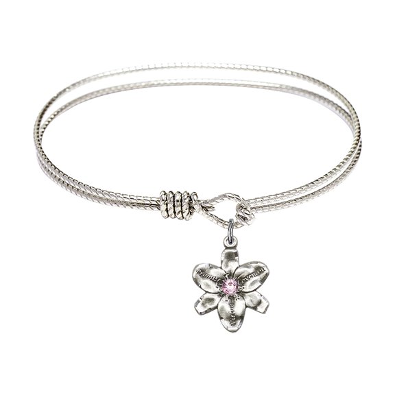 6 1/4 inch Oval Eye Hook Bangle Bracelet w/ Chastity medal charm w/ Light Purple Swarovski Crystal