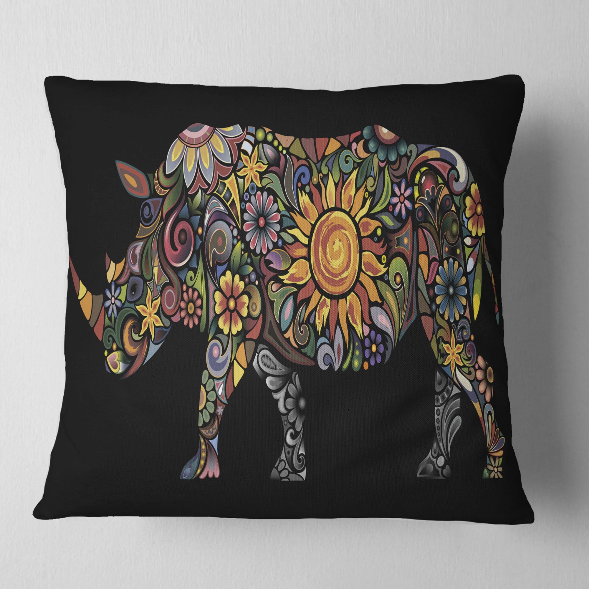 Designart Cheerful Rhinoceros - Animal Throw Pillow - 18x18