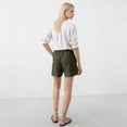 thumbnail image 3 of Bermuda Shorts for Women High Waisted Linen Dressy Casual Pleated Wide Leg Summer Shorts with Elastic Waist Green XL, 3 of 6