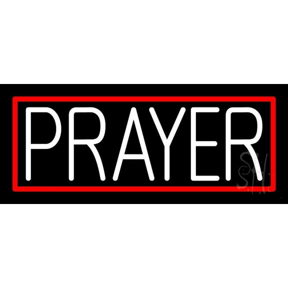 White Prayer With Border LED Neon Sign 10" Tall x 24" Wide - inches Black Square Cut Acrylic Backing, with Dimmer - Premium built indoor Sign for Home décor, Event, Religious place, Store interior.