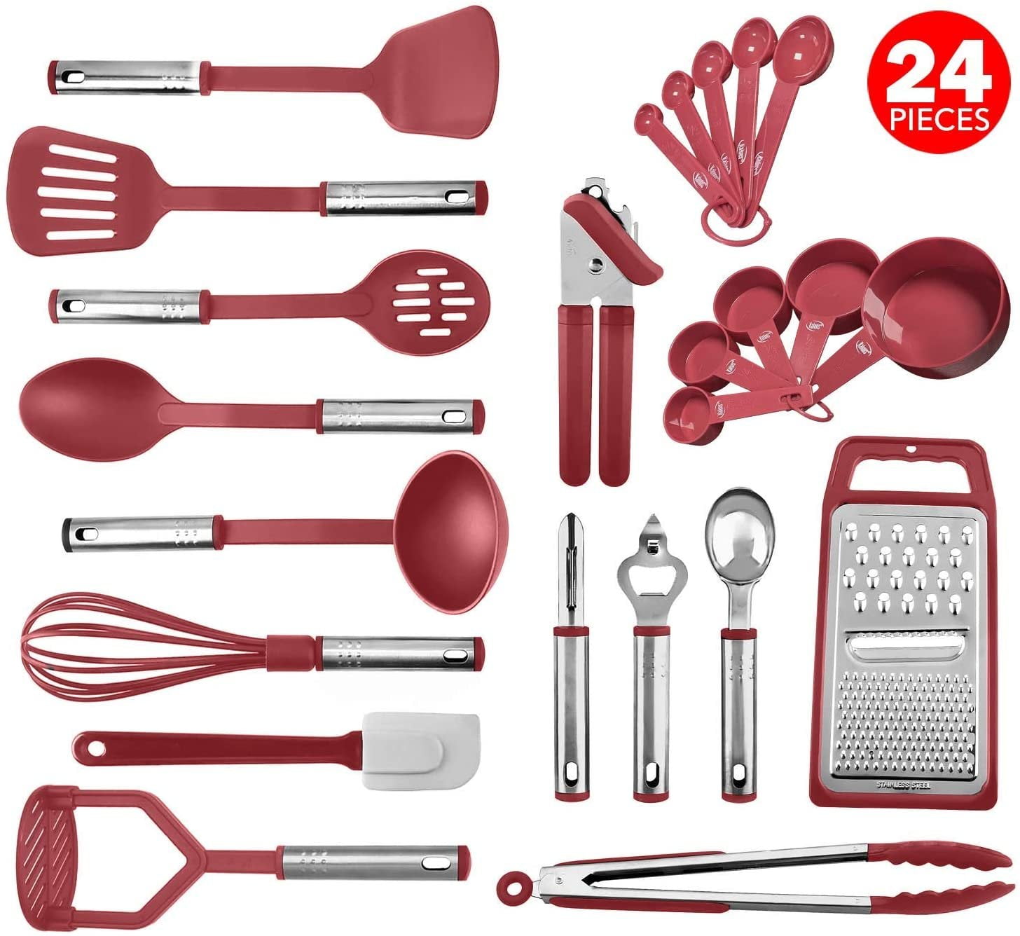 Kitchen Utensil Set, 24 Nylon and Stainless Steel Cooking Utensils, Non