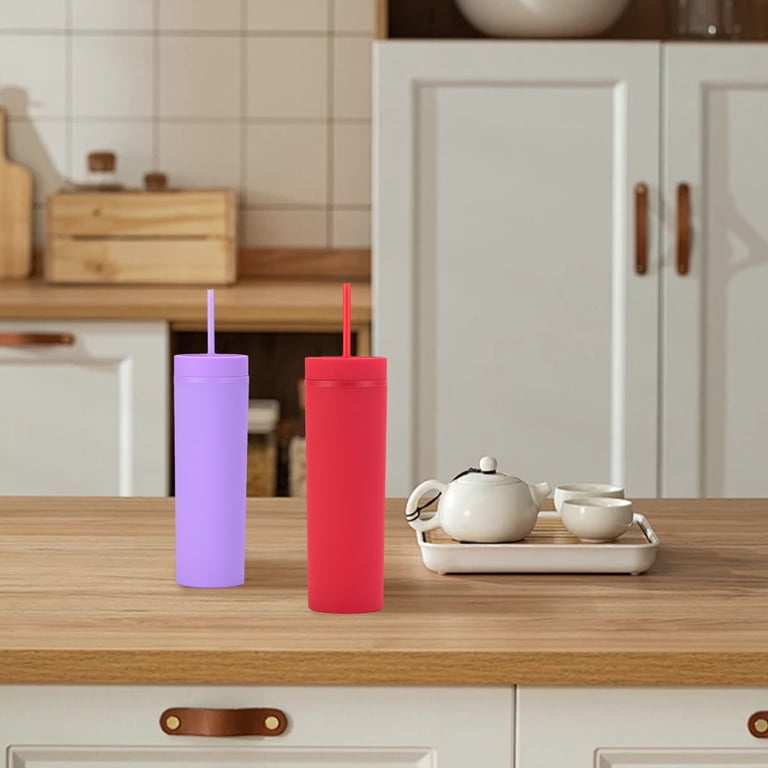 16oz Tumbler With Lid And Plastic Water Coffee Tumbler Cup Water Bottle  Slim Double Wall Reusable Plastic Tumbler Cups Travel Mug Coffee Cup 450ML  - Walmart.com