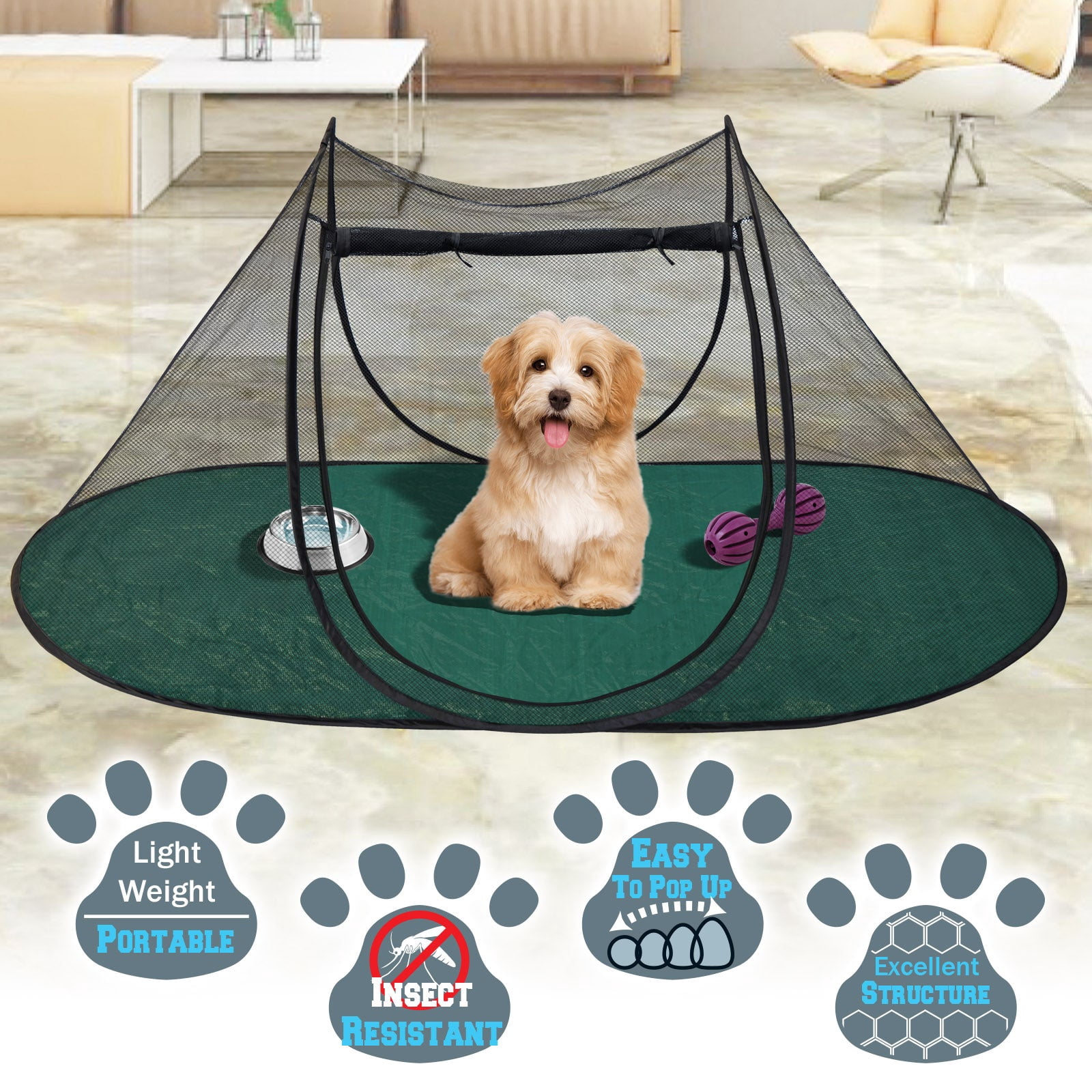 SUNRISEUMBRELLA Pet Fun House Cat Dog Playpen Portable Exercise Tent with Carry Bag 189x90x78cm(74.4"x35.5"x31")