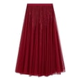 thumbnail image 5 of CHICWISH Sequins Tulle Skirts Elastic Waist Mesh Midi Holiday Flowy Layered Red Skirt, 5 of 8