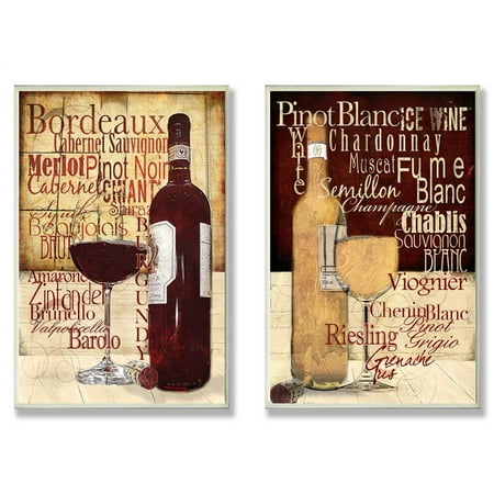 Red and White Wine Typography Kitchen  Wall  Plaque Duo 