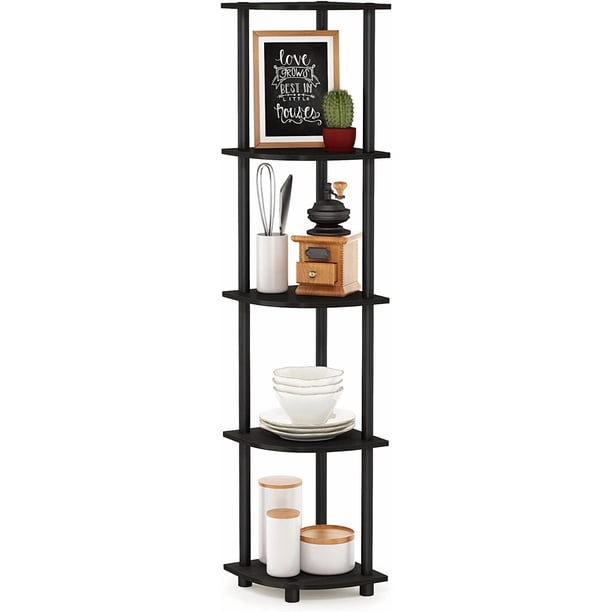 5 Tier Corner Display Rack Multipurpose Shelving Unit, Dark Cherry/Black