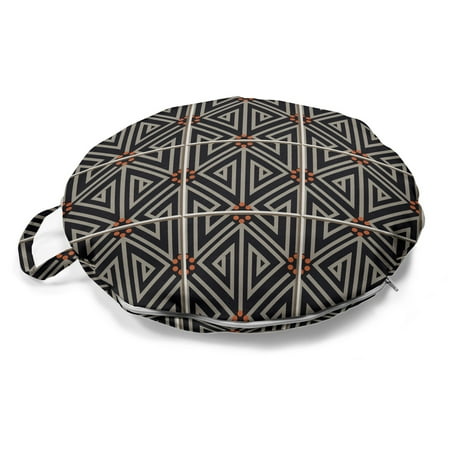 

Azulejo Round Floor Cushion with Handle Abstract Ceramic Tiles Like Motif Geometric Aztec Ethnic Influences Pillow for Living Room & Dorms 18 Round Charcoal Grey Rust Dust by Ambesonne