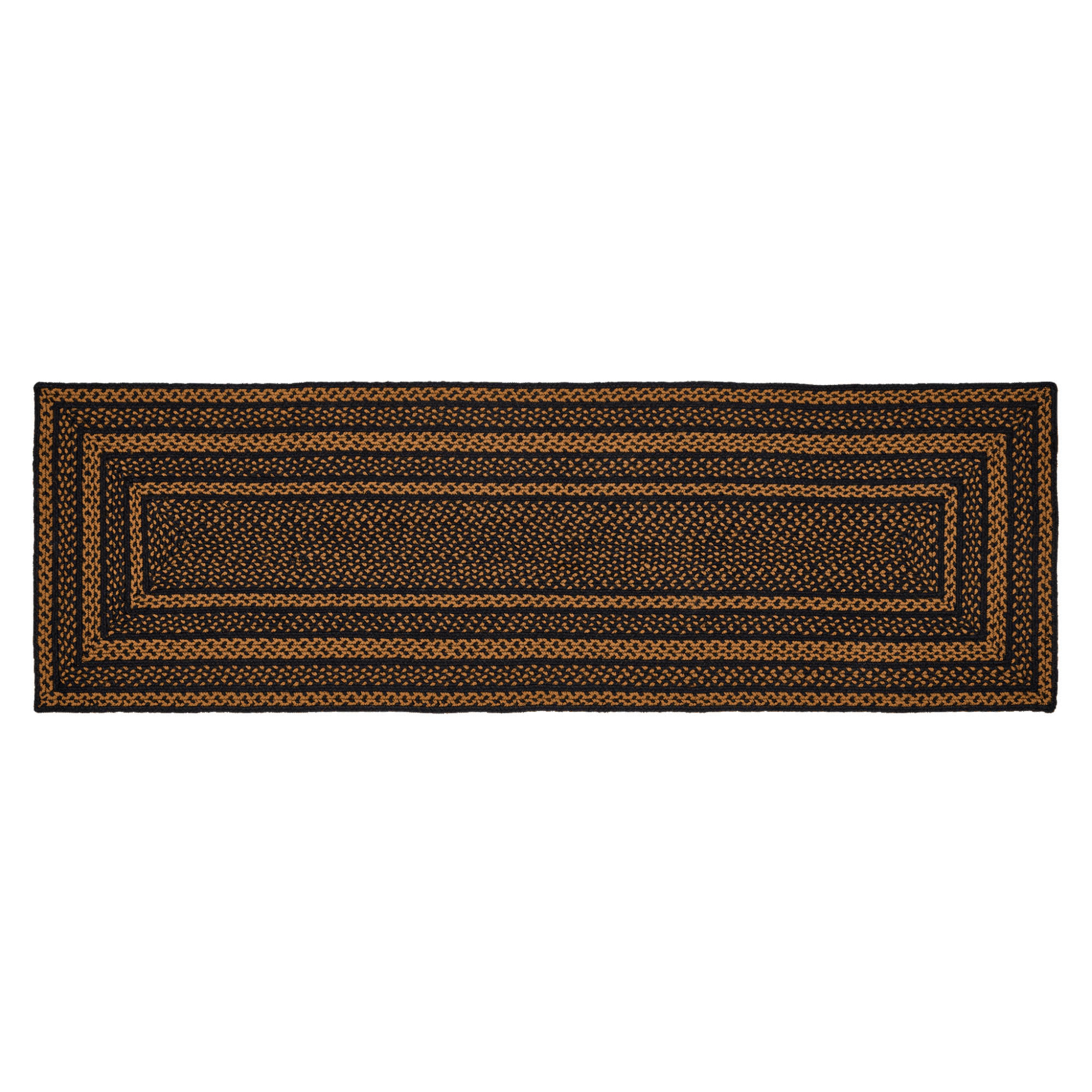 VHC Brands Black & Tan Braided Jute Runner Rug, Non-Skid Pad, Rectangle, Black, 24x78