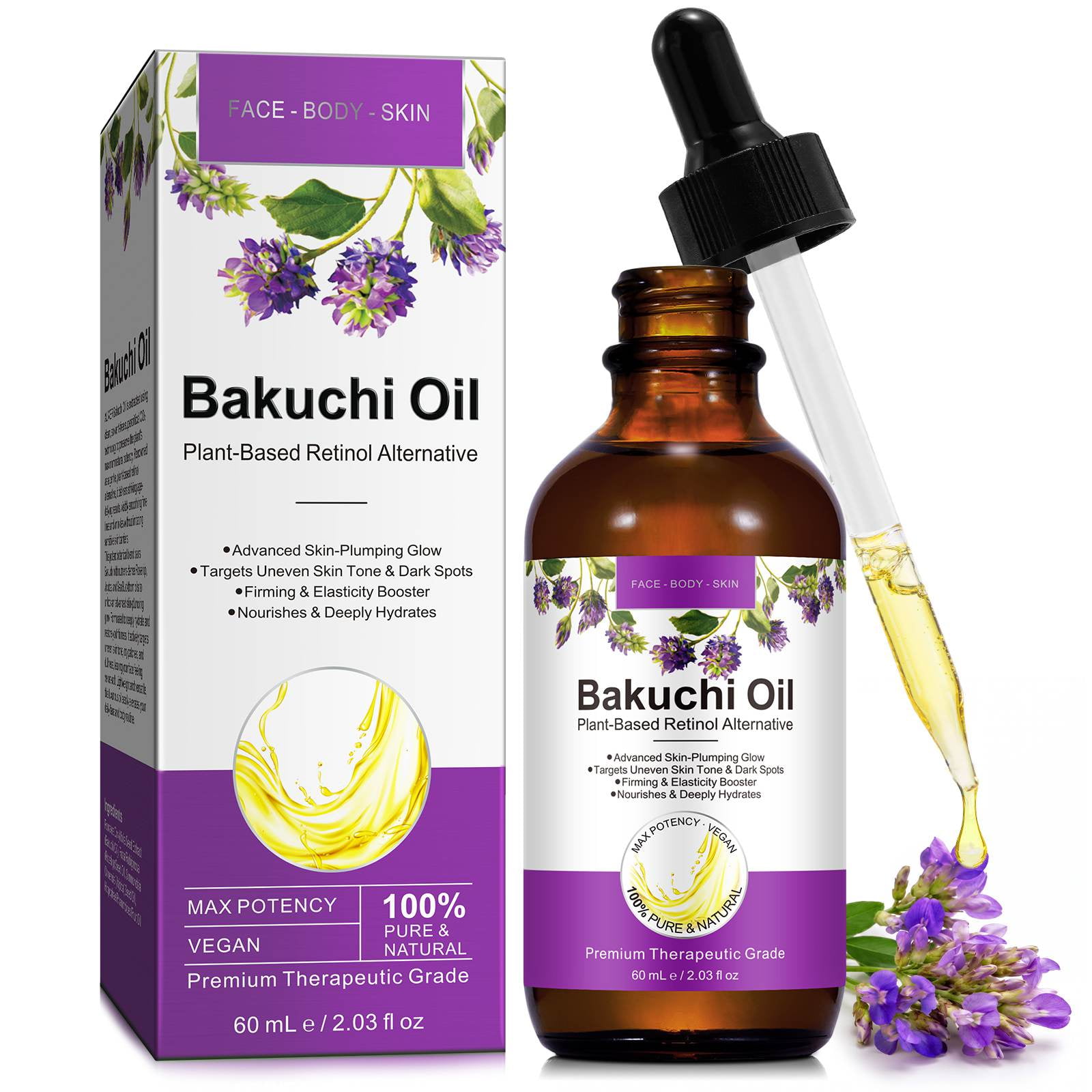 Bakuchi Oil, supercritical CO₂ Extract, 100% Pure for Skin Wrinkle, Hydrating & Firming Anti-Aging, 60ml
