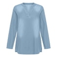 thumbnail image 5 of ClodeEU Women's V Neck Long Sleeve Denim Blouse,Loose Curved Hem Casual Jean Top Sky Blue,Women's Plus S, 5 of 8