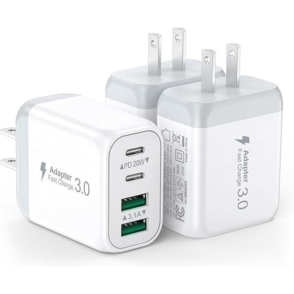 LinQingQ LCGENS 3 Pack USB Wall Charger,Fast C Charger Block 4 Port PD Power Adapter,QC Plug Multiport Type Charging Cube for iPhone 14/15/16/17 Plus/Pro Max, LG,Nexus,HTC,Google Pixel,and More