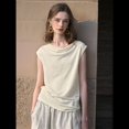 thumbnail image 4 of Blusas de Verano Informales Elegantes con Cuello Drapeado para Mujer, Sin Mangas, Fruncidas, Elegantes Crema M, 4 of 10