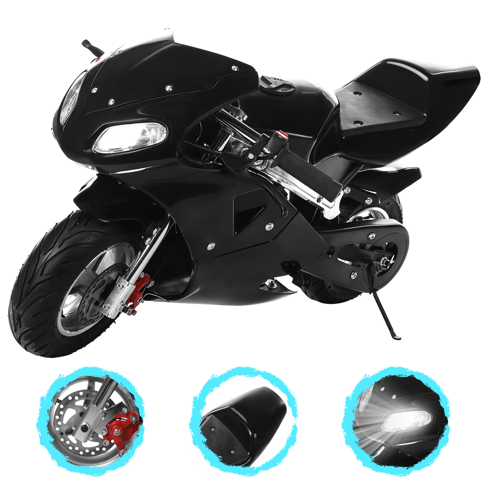 Bremoi 49cc 2 Stroke Pocket Bike,Gas Pocket Motorbike With Strong Dual Brake,Racing Max Speed 20Mph,Dual Headlights Mini Motorcycle For Kids 6-12 Years ,Black