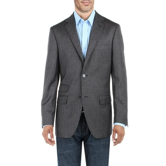 DTI BB Signature Men's Dress Suit Jacket Two Button Birdseye Modern Fit Blazer DK Gray